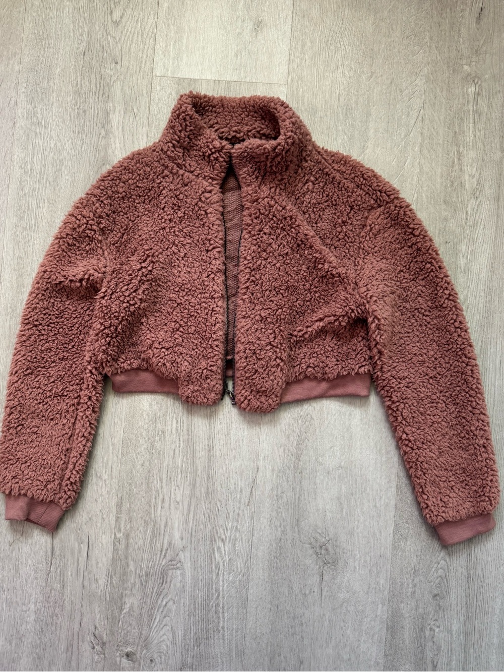 Windsor Cropped Teddy Jacket in Dusty Mauve